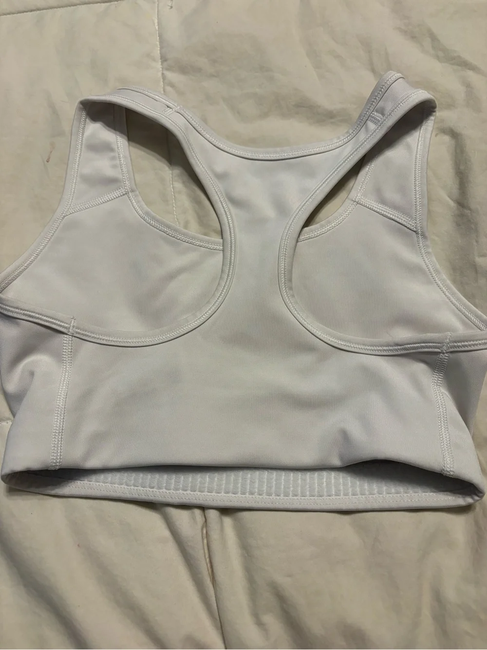 Nike White Racerback Sports Bra with Black Swoosh